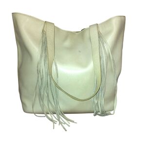 Lucky Brand Ivory Tote with Fringe Accents 100%Cow Hide Leather